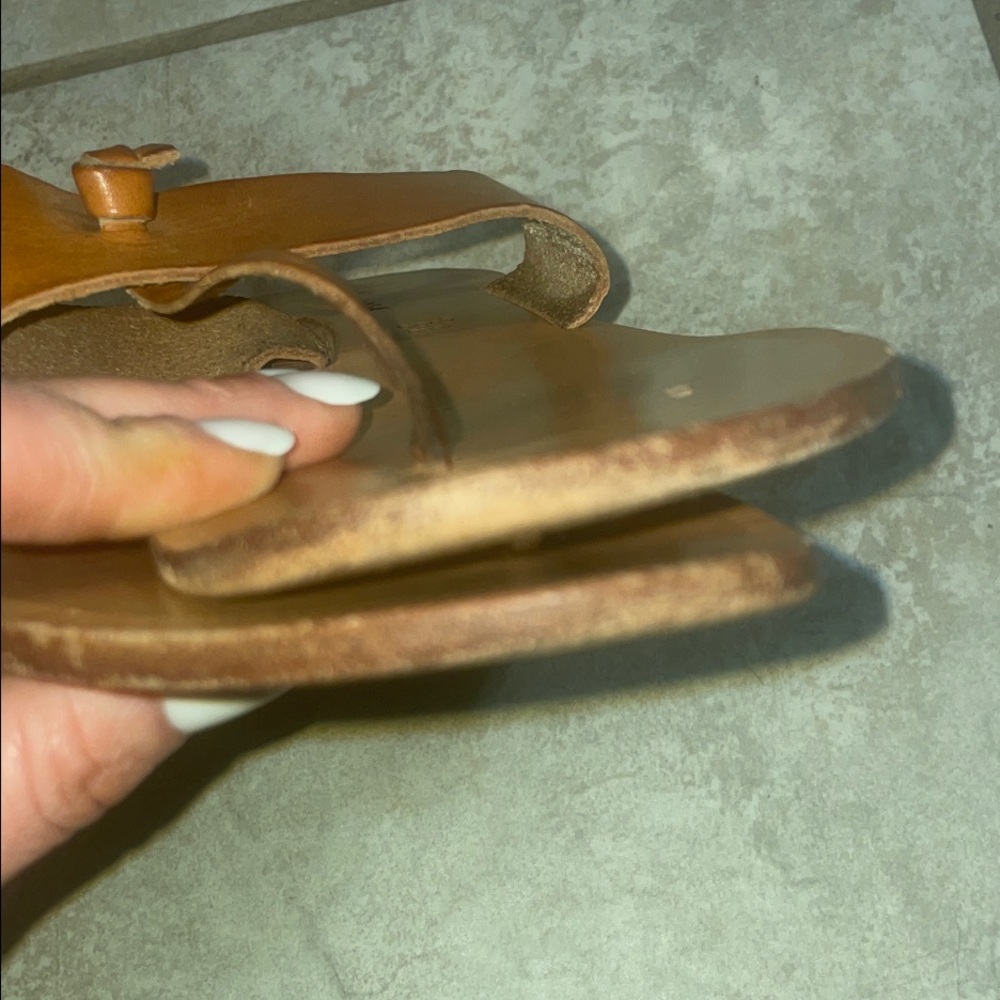 Joie Brown Leather Toe-Post Slide Sandals - Picture 5 of 8